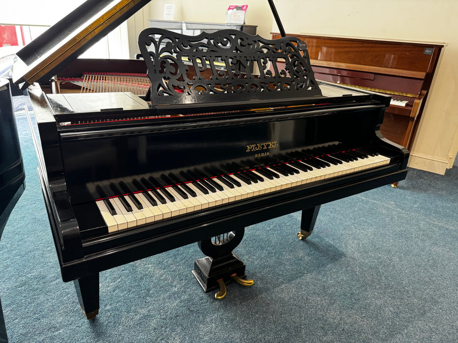 Pleyel 160cm grand piano in polished ebony with fretwork music desk