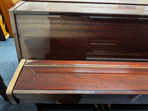 Yamaha MP70 Silent upright piano in polished mahogany, cabinet detail