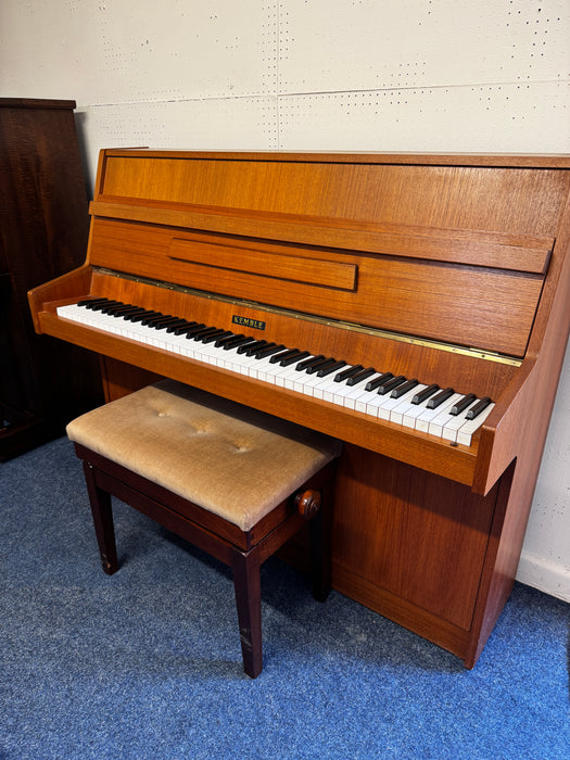 Kemble 108cm teak upright piano in The Piano Gallery showroom